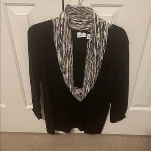 Kim Rogers Women's Black Top with Patterned Scarf Large (New With Tags)